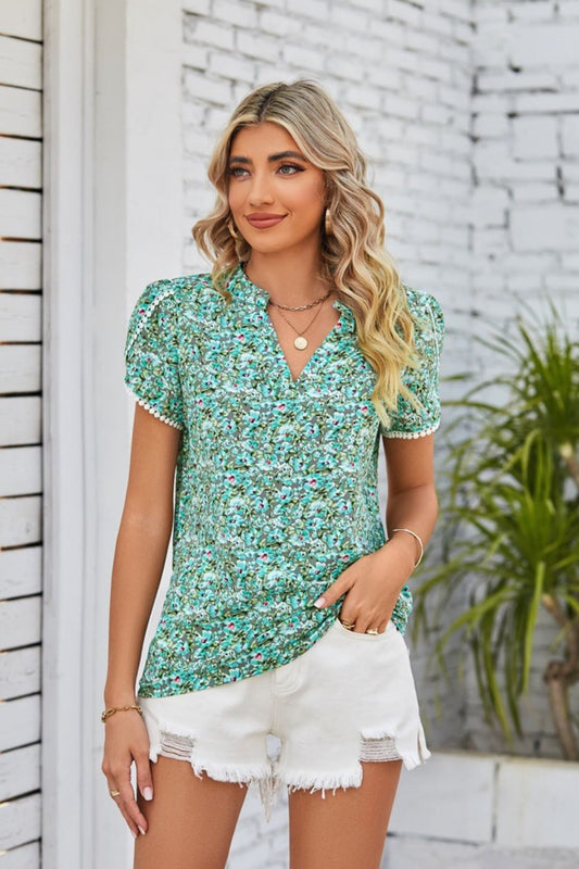 Women’s Floral Notched Neck Blouse