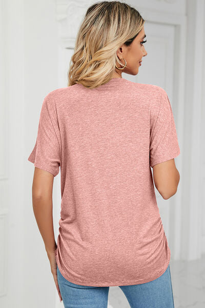 Women’s Ruched V-Neck Short Sleeve T-Shirt