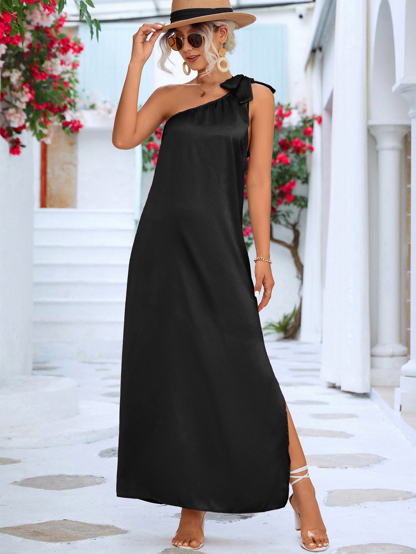 Women’s One-Shoulder Slit Maxi Dress