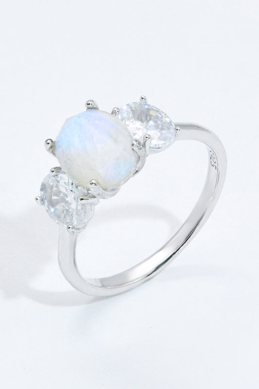 Women’s Natural Moonstone and Zircon Ring