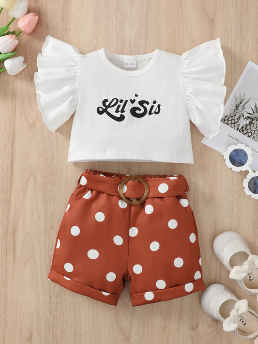 Children’s Girls Graphic Butterfly Sleeve Top and Polka Dot Shorts Set