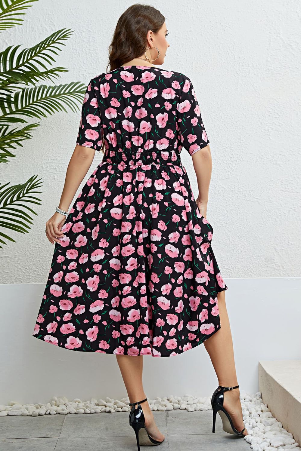 Women’s Plus Floral Surplice Midi Dress