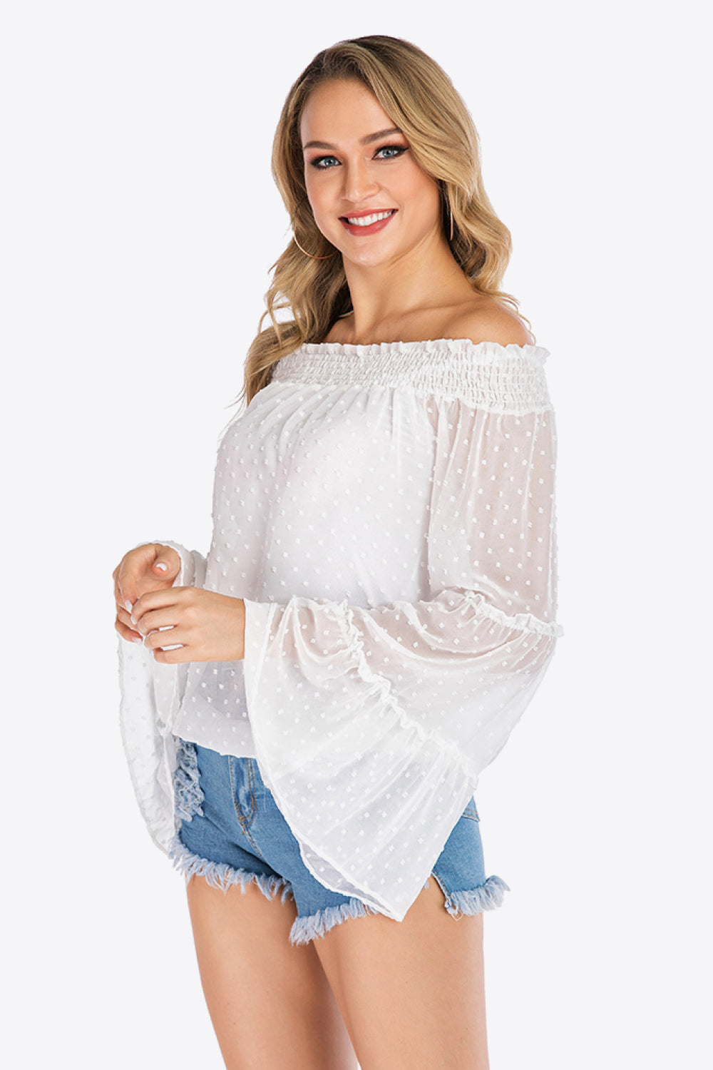 Women’s Swiss Dot Off-Shoulder Blouse