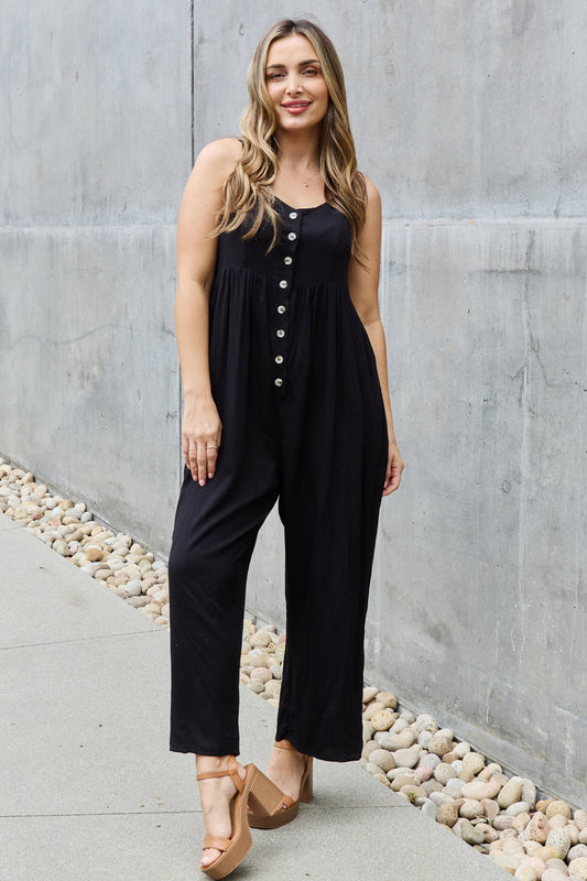 Women’s HEYSON All Day Full Size Wide Leg Button Down Jumpsuit in Black