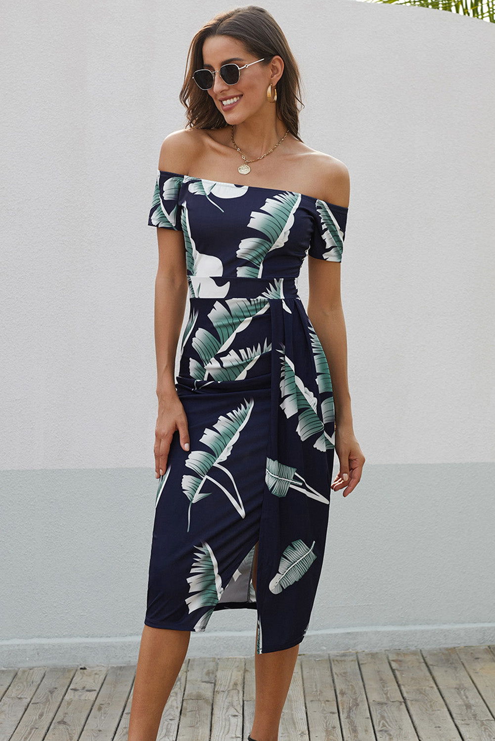Women’s Printed Off-Shoulder Split Dress