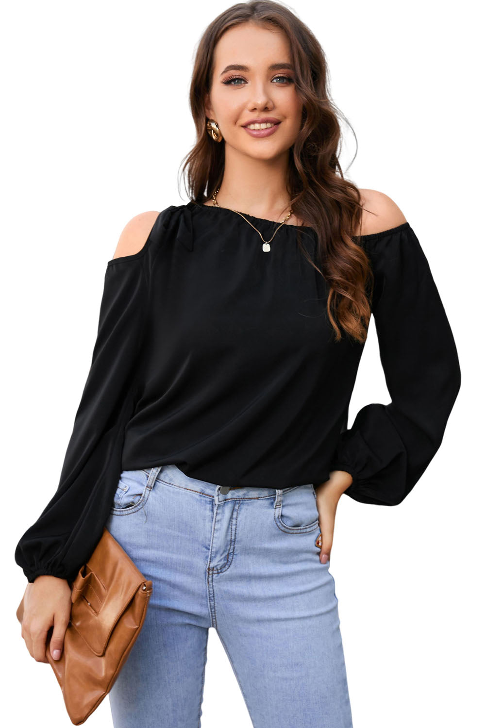 Women’s Tied Asymmetrical Neck Cold-Shoulder Blouse