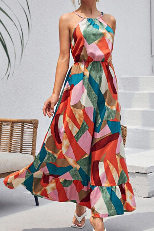 Women’s Multicolored Tied Grecian Neck Maxi Dress