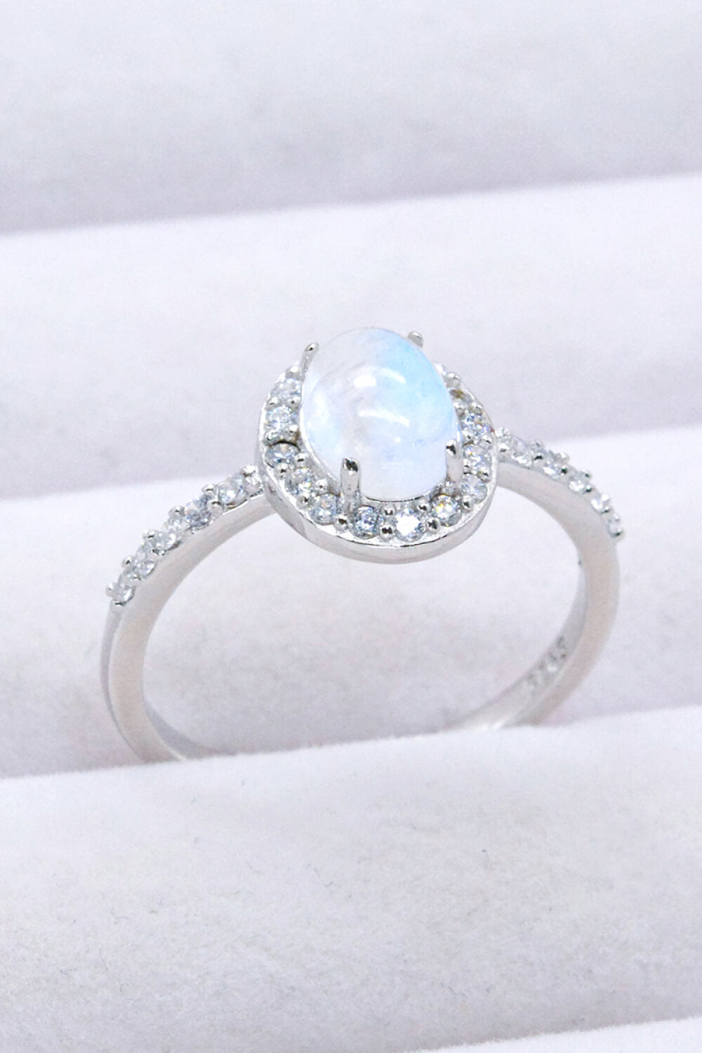 Women’s 925 Sterling Silver Natural Moonstone Halo Ring