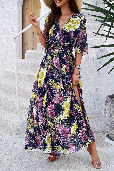 Women’s Printed Tied Half Sleeve Slit Dress