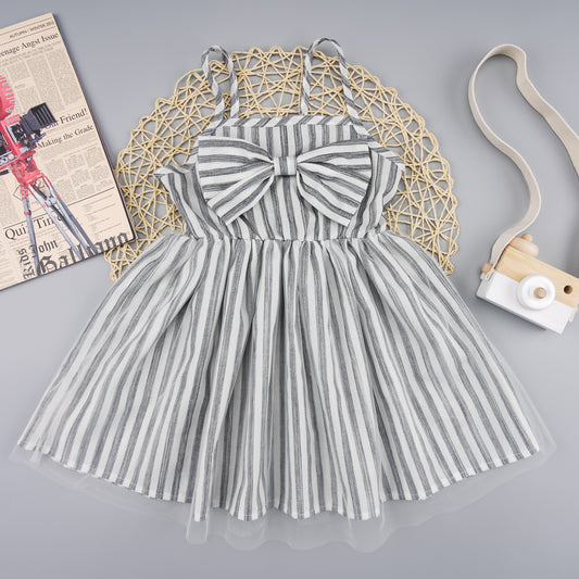 Children’s Girls Striped Bow Detail Spaghetti Strap Dress