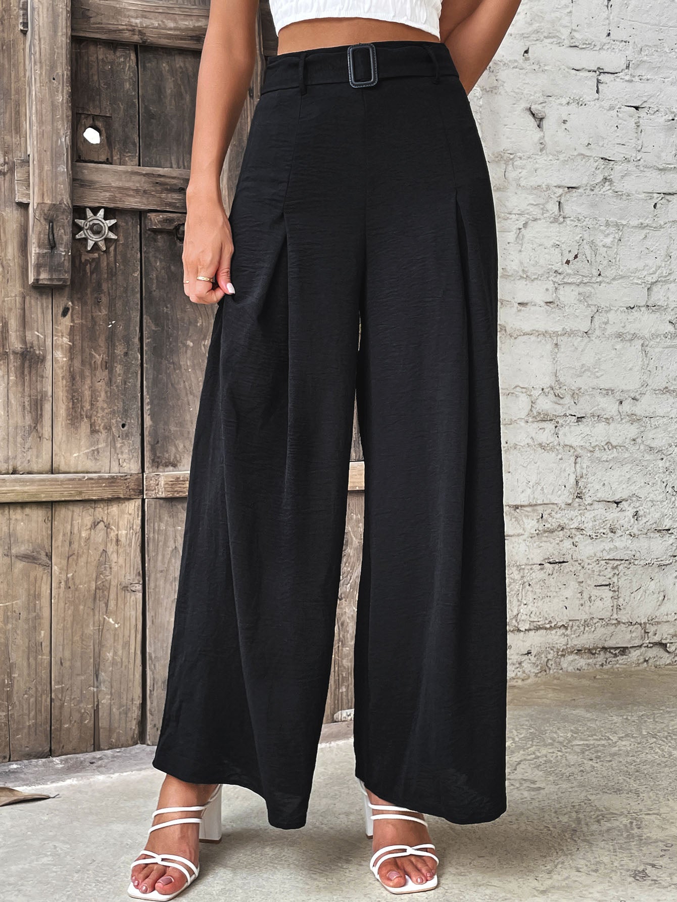 Women’s Ruched High Waist Wide Leg Pants