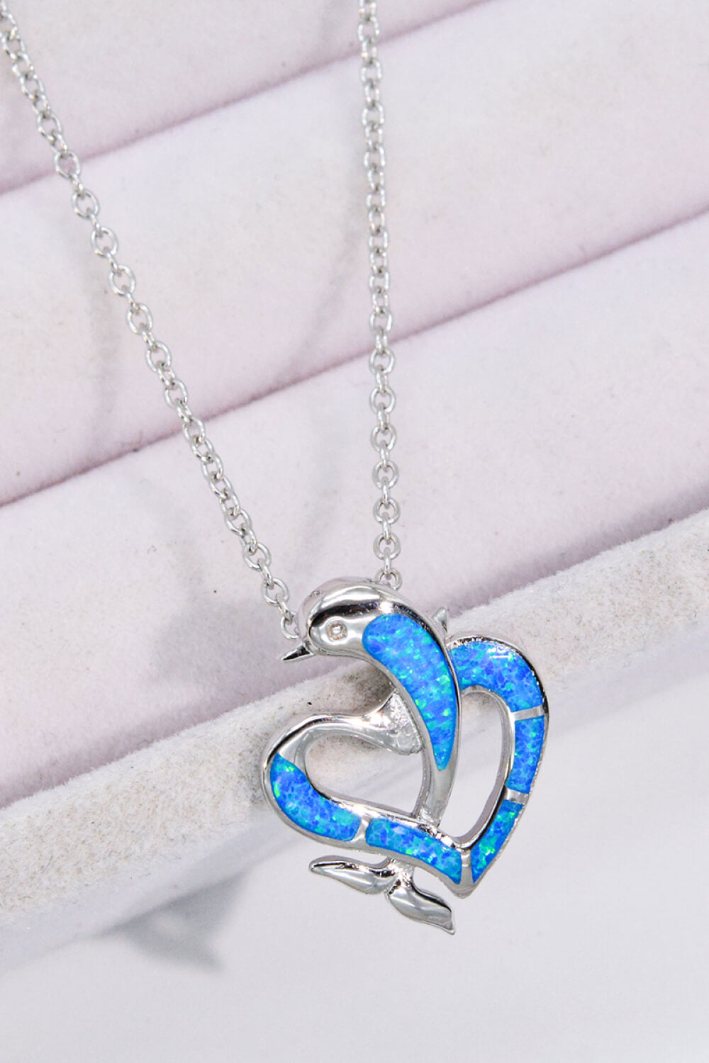 Women’s Opal Dolphin Heart Chain-Link Necklace