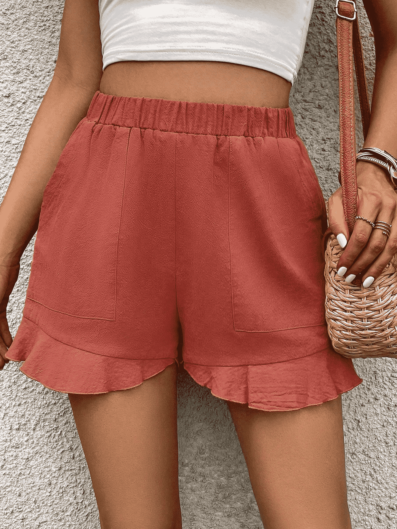 Women’s Ruffle Trim Shorts with Pocket