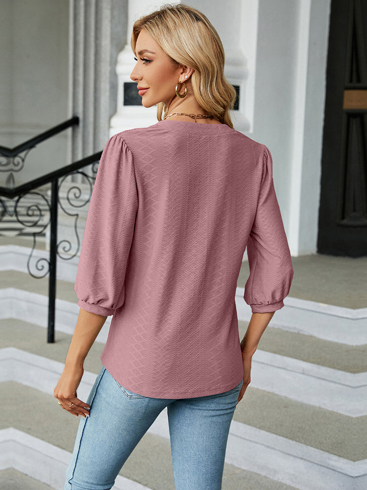 Women’s Notched Neck Three-Quarter Sleeve Blouse