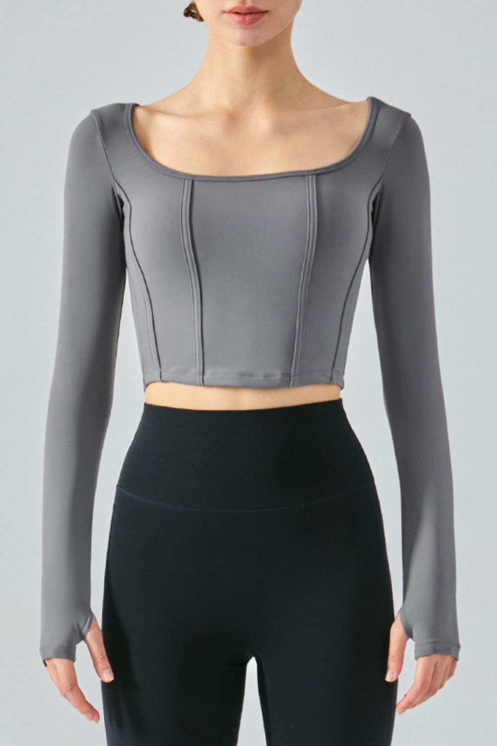 Women’s Seam Detail Thumbhole Sleeve Cropped Sports Top
