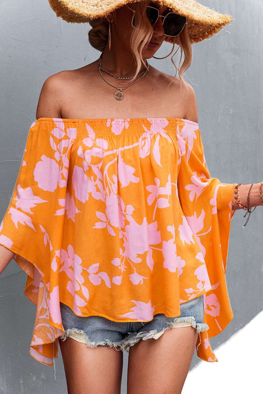 Women’s Floral Bell Sleeve Off-Shoulder Blouse