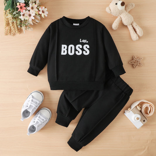 Children’s Boys LITTLE BOSS Round Neck Long Sleeve Tee and Pants Set