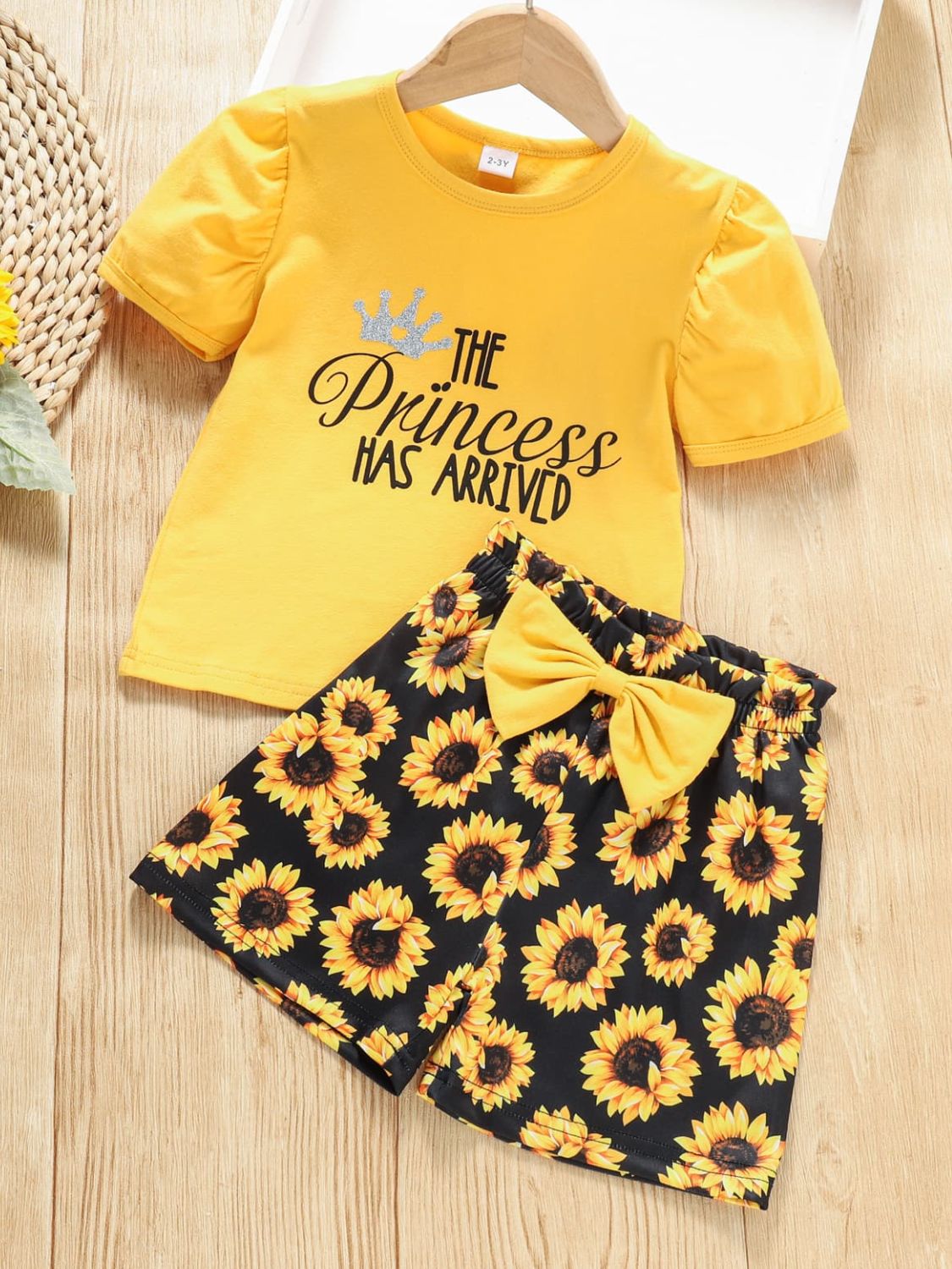 Children’s Girls Slogan Graphic Top and Sunflower Print Shorts Set