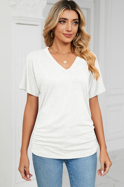 Women’s Ruched V-Neck Short Sleeve T-Shirt