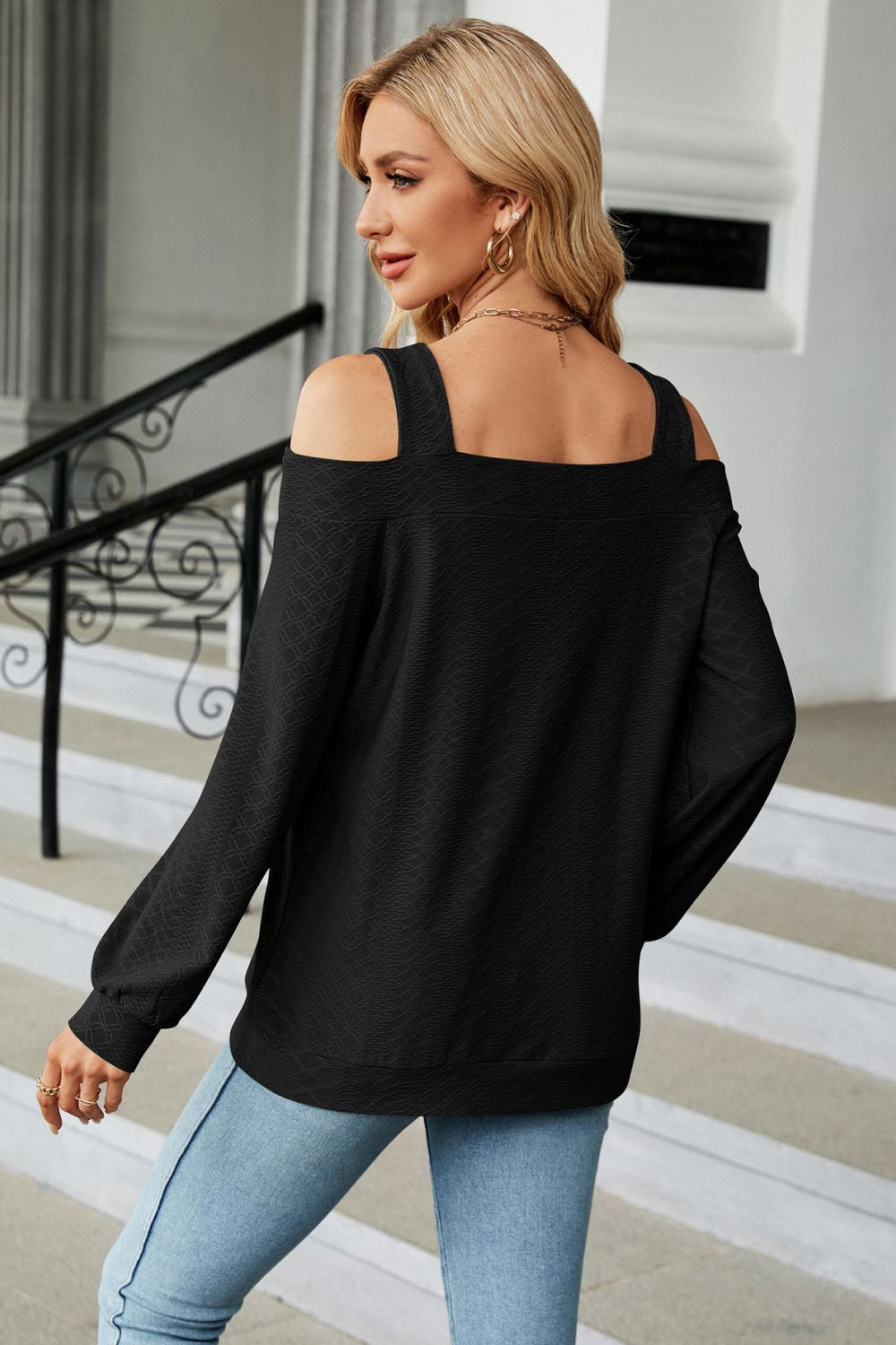 Women’s Cold Shoulder Square Neck Cutout Blouse