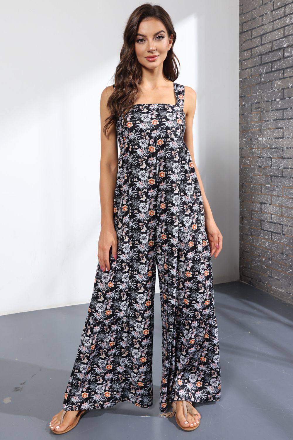 Women’s Floral Square Neck Wide Leg Jumpsuit