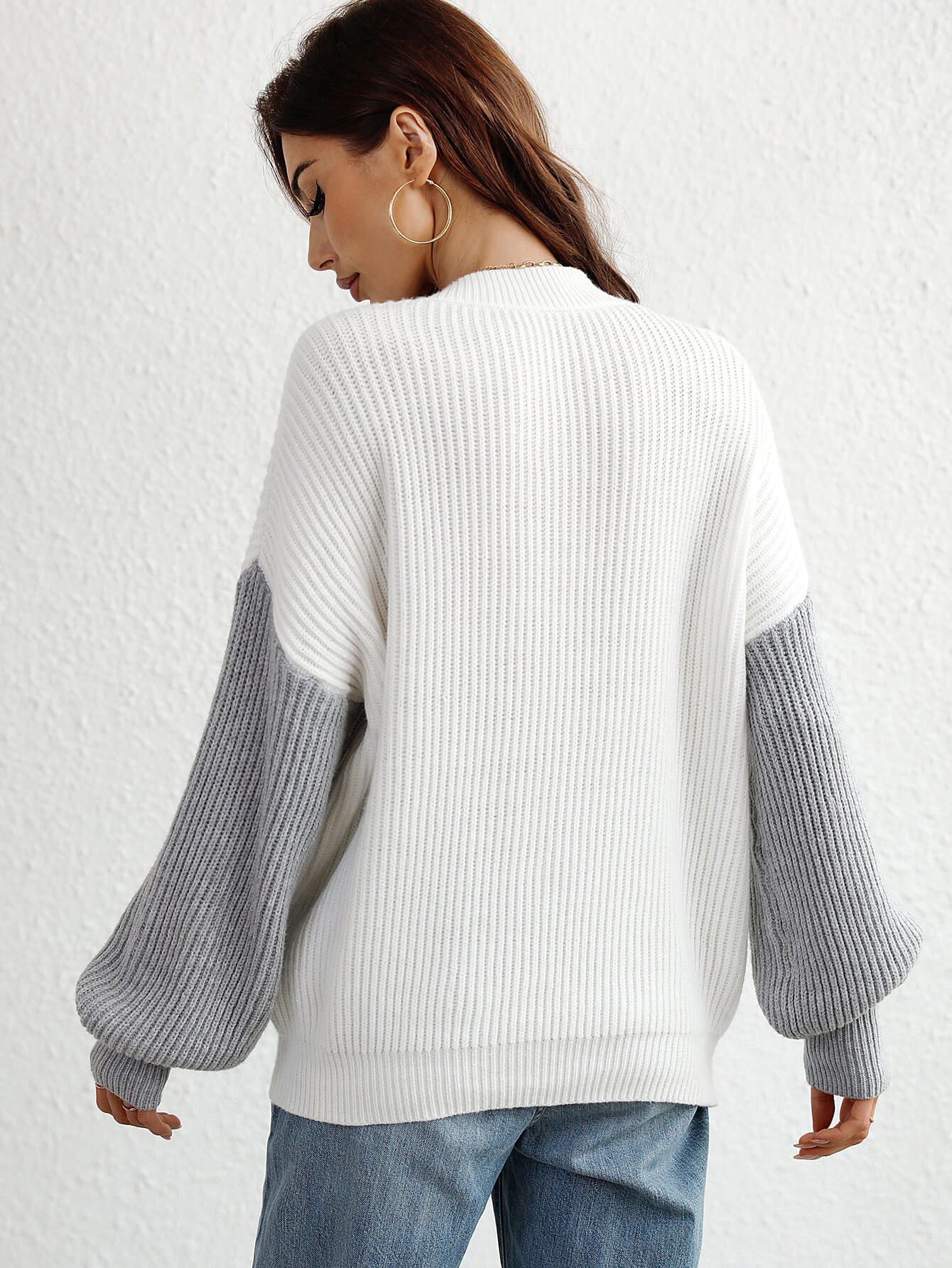 Women’s Two-Tone Rib-Knit Dropped Shoulder Sweater