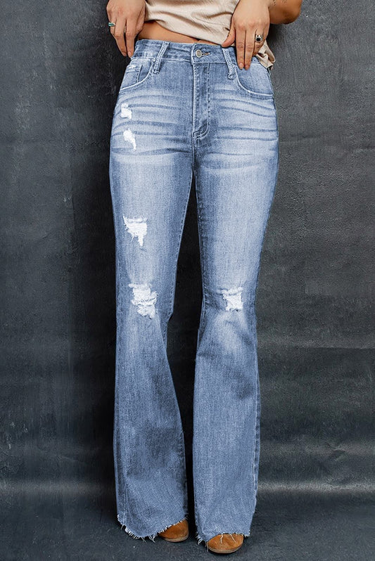Women’s Distressed Raw Hem Flare Jeans