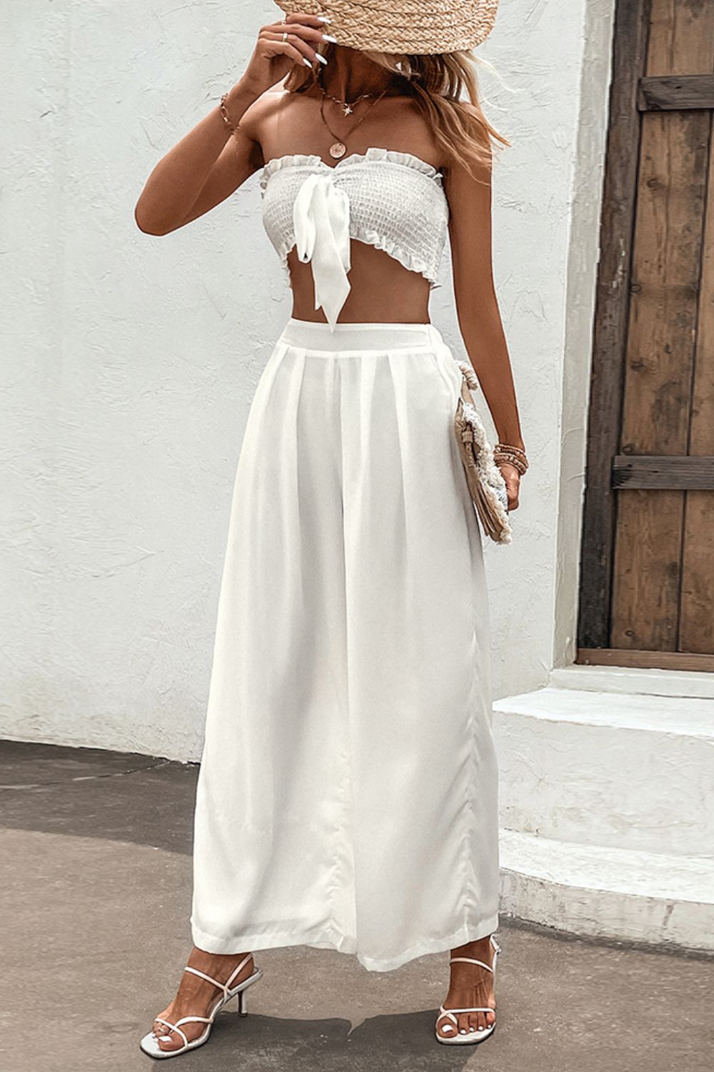 Women’s Smocked Tube Top and Wide Leg Pants Set