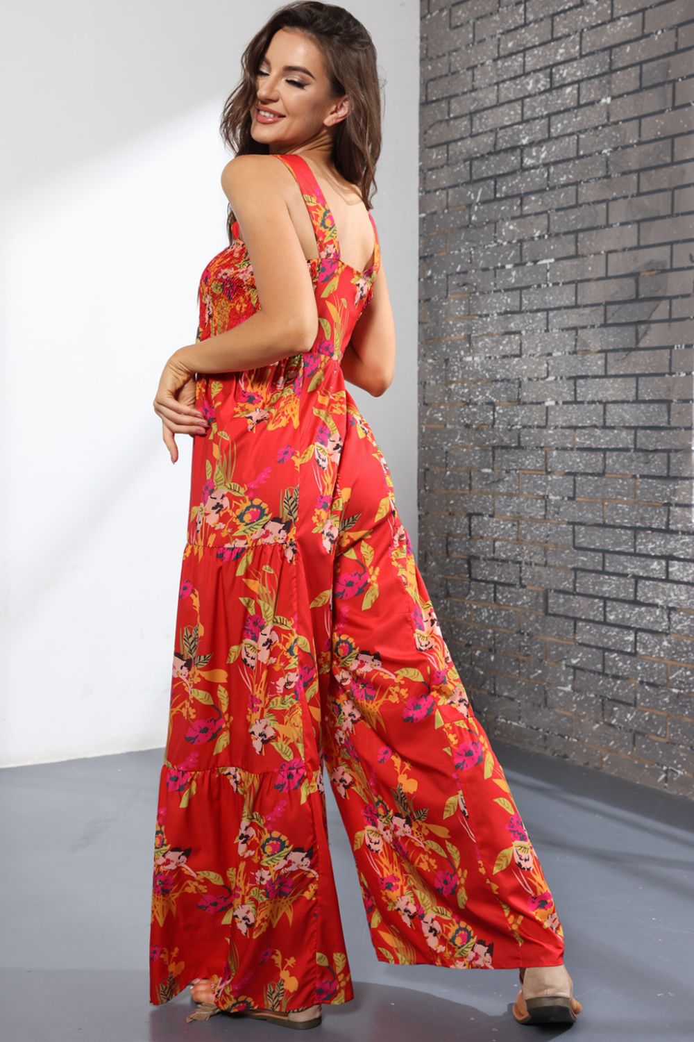 Women’s Floral Square Neck Wide Leg Jumpsuit