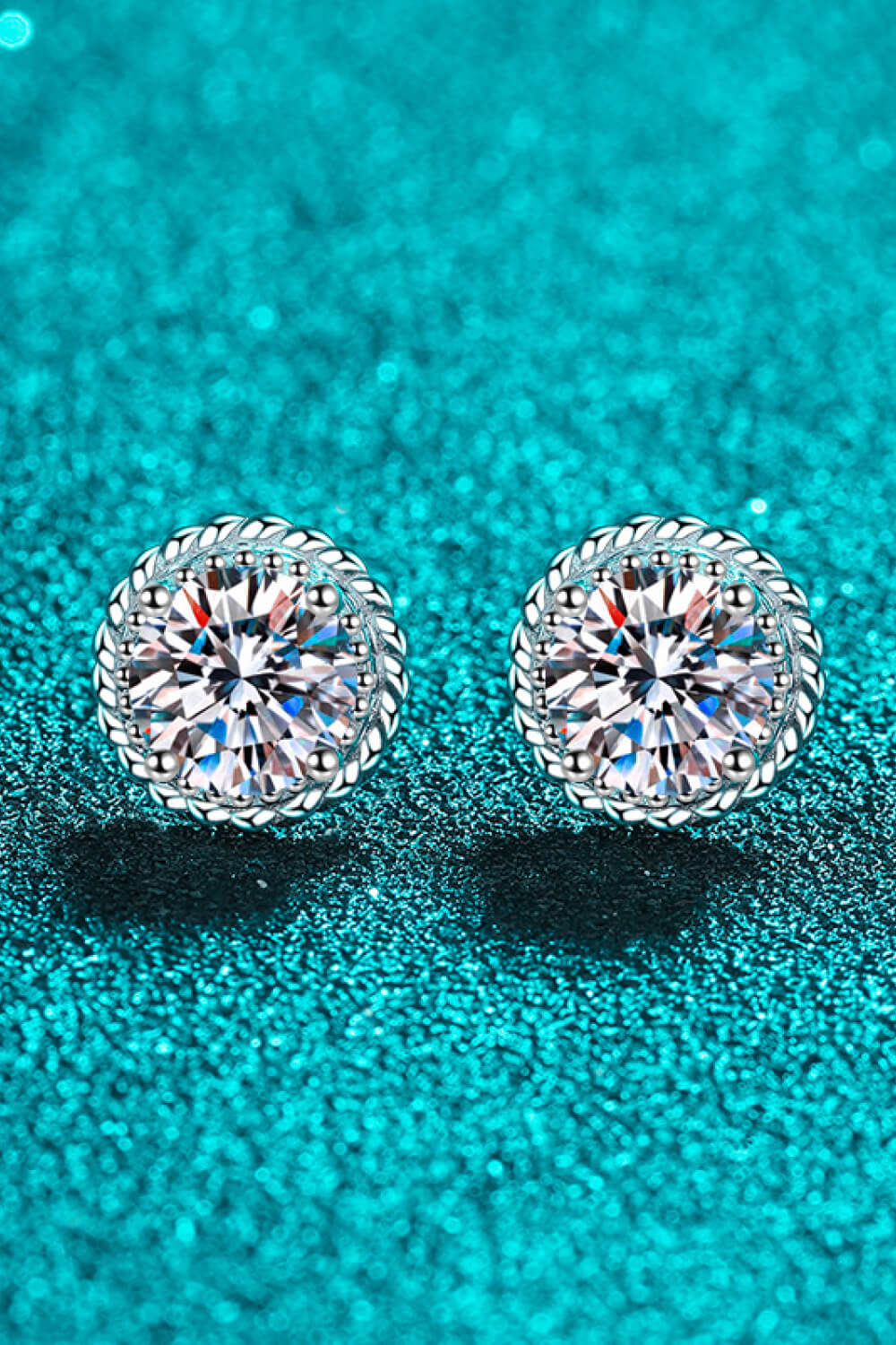 Women’s 1 Carat Moissanite Rhodium-Plated Round Stud Earrings