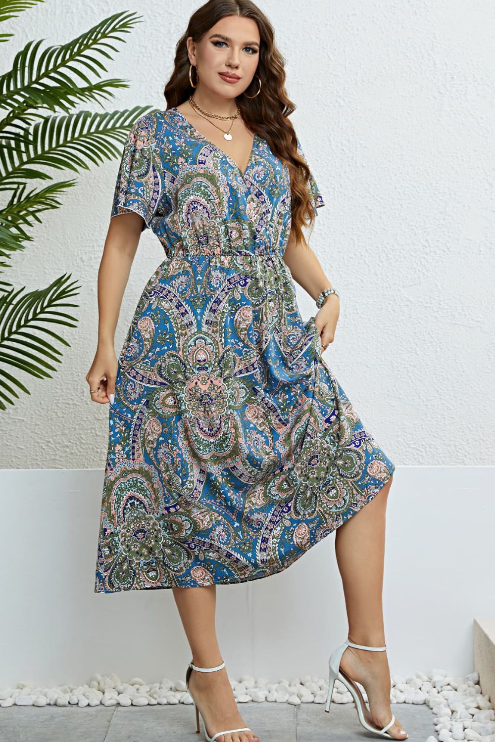 Women’s Printed Flutter Sleeve Midi Dress