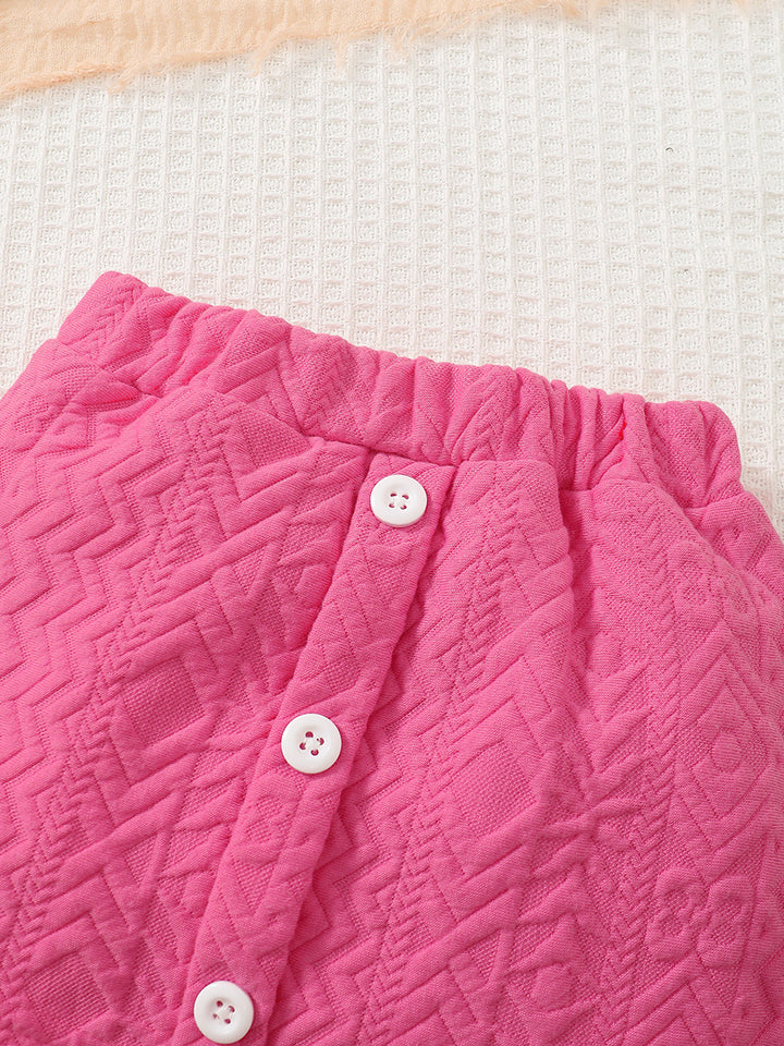 Children’s Girls Cute Dinosaur Pattern Top and Buttoned Skirt Set