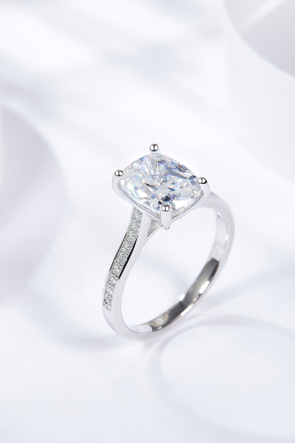 Women’s 3 Carat Moissanite Platinum-Plated Side Stone Ring