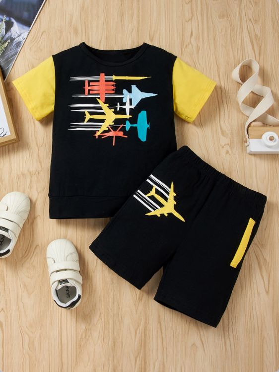 Children’s Boys Short Sleeve Round Neck Graphic T-Shirt and Shorts Set