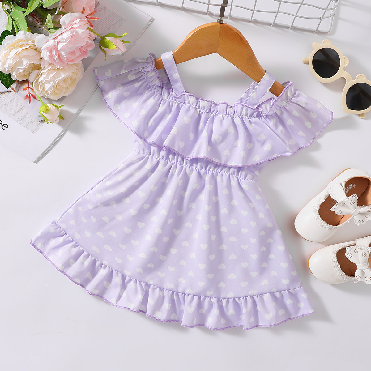 Children’s Girls Printed Frill Trim Ruffle Hem Dress