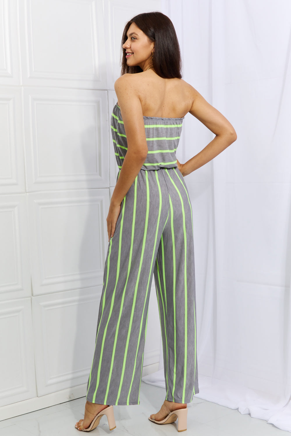 Women’s Sew In Love Pop Of Color Full Size Sleeveless Striped Jumpsuit