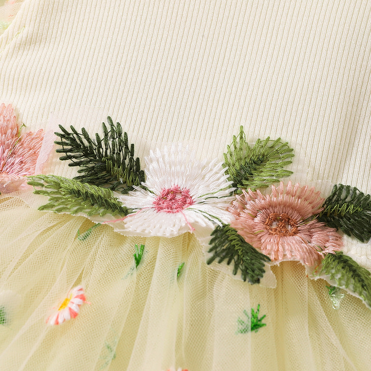 Children’s Girls Embroidered Round Neck Flutter Sleeve Dress