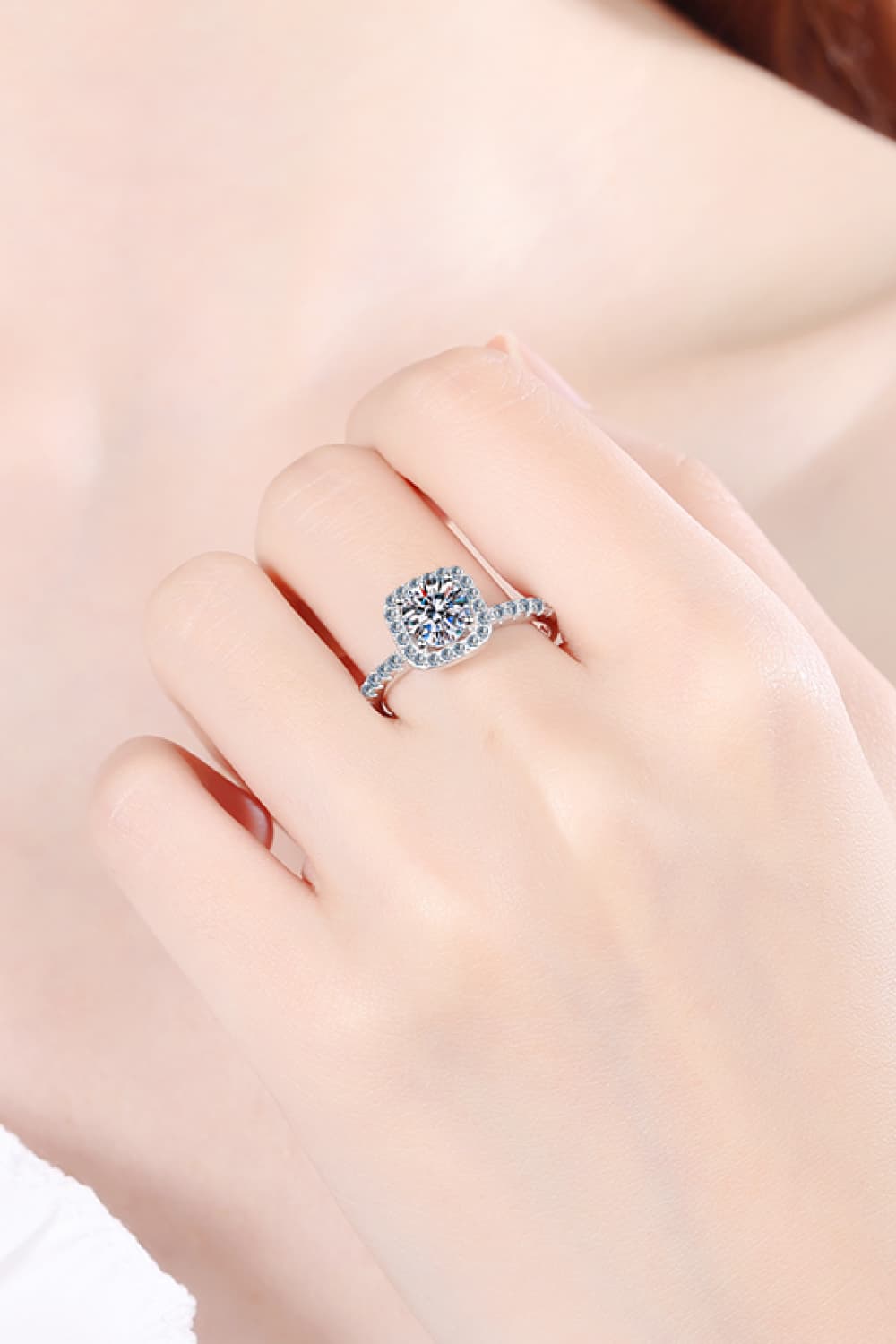 Women’s 2 Carat Moissanite Square Halo Ring