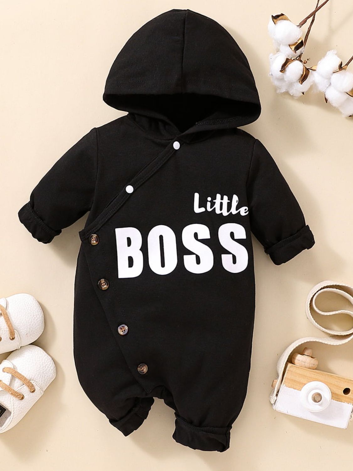 Baby Boy LITTLE BOSS Graphic Hooded Jumpsuit