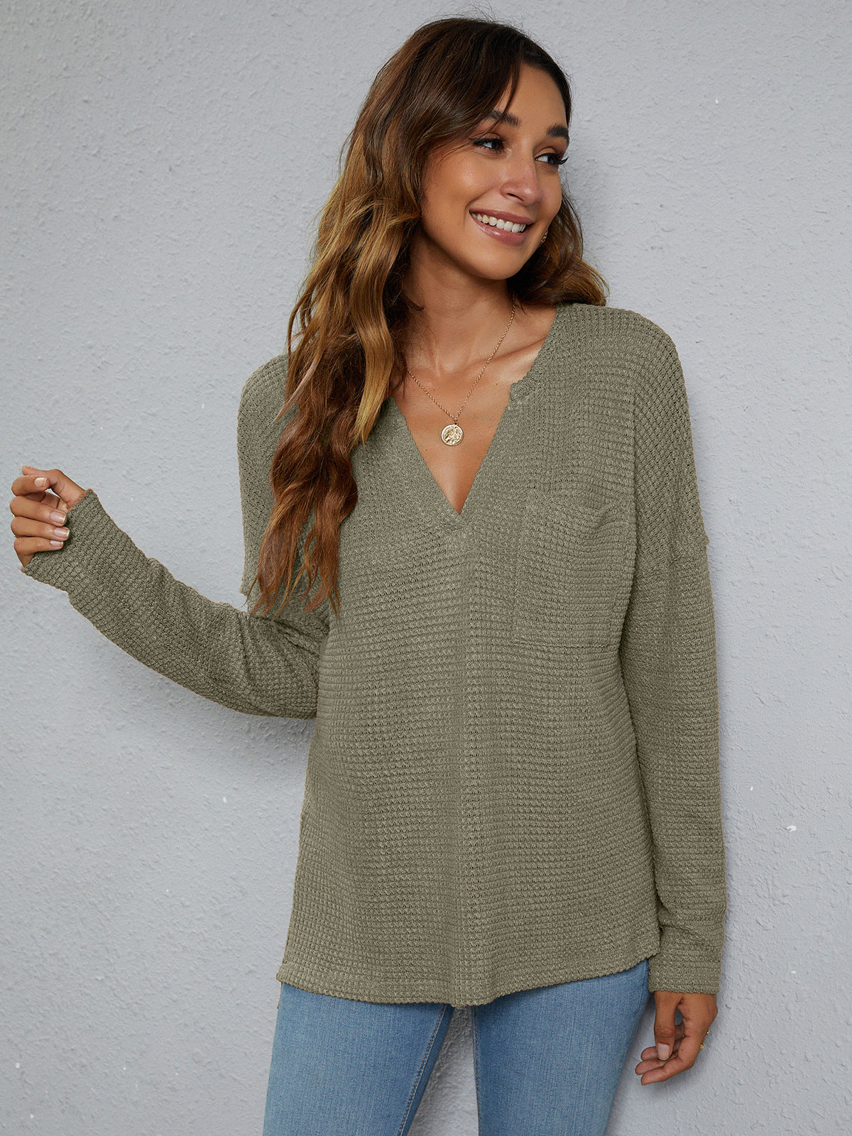 Women’s Dropped Shoulder High-Low Waffle-Knit Top