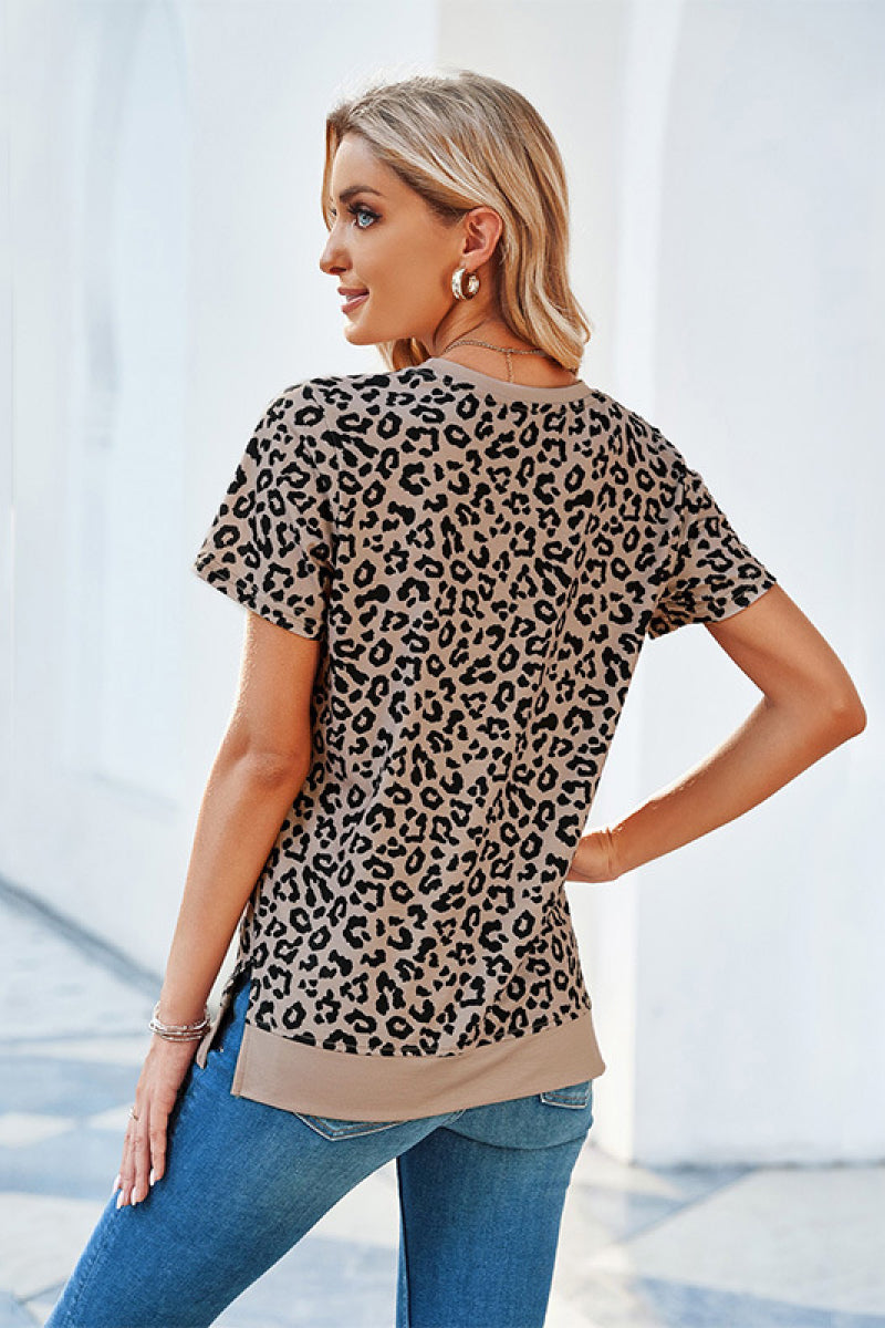 Women’sLeopard Print Short Sleeve Tee