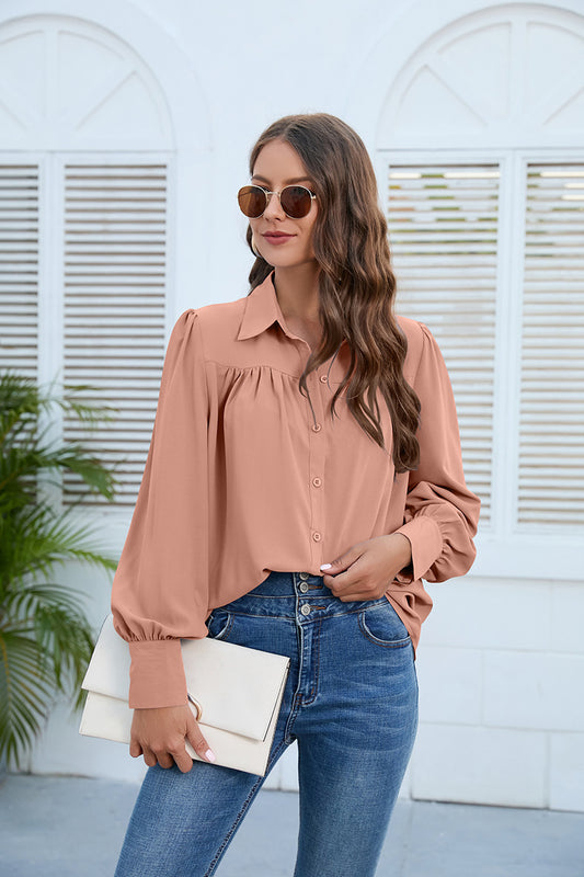 Women’s Puff Sleeve Collared Neck Shirt