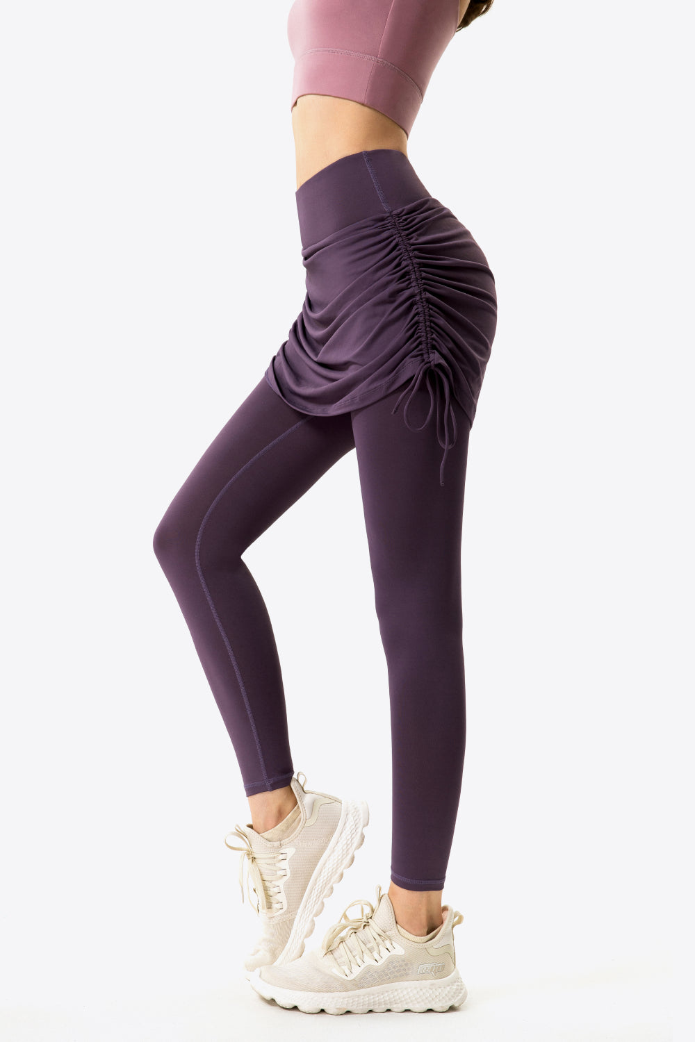 Women’s Drawstring Ruched Faux Layered Yoga Leggings