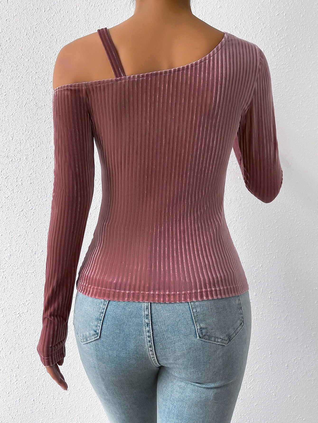 Women’s Ribbed Long Sleeve Asymmetrical Blouse