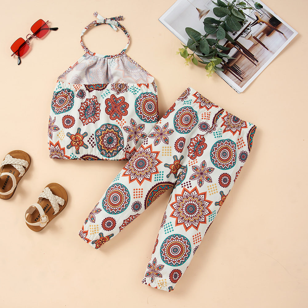 Children’s Girls Printed Halter Neck Top and Pants Set