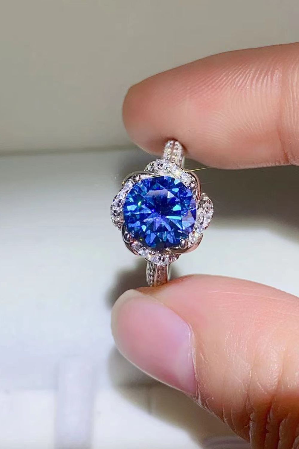 Women’s 2 Carat Cobalt Blue Moissanite 925 Sterling Silver Ring