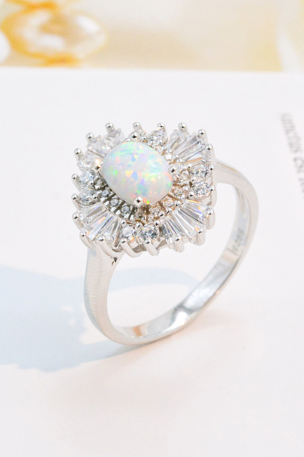 Women’s Modern 925 Sterling Silver Opal Halo Ring