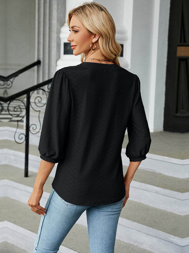 Women’s Notched Neck Three-Quarter Sleeve Blouse