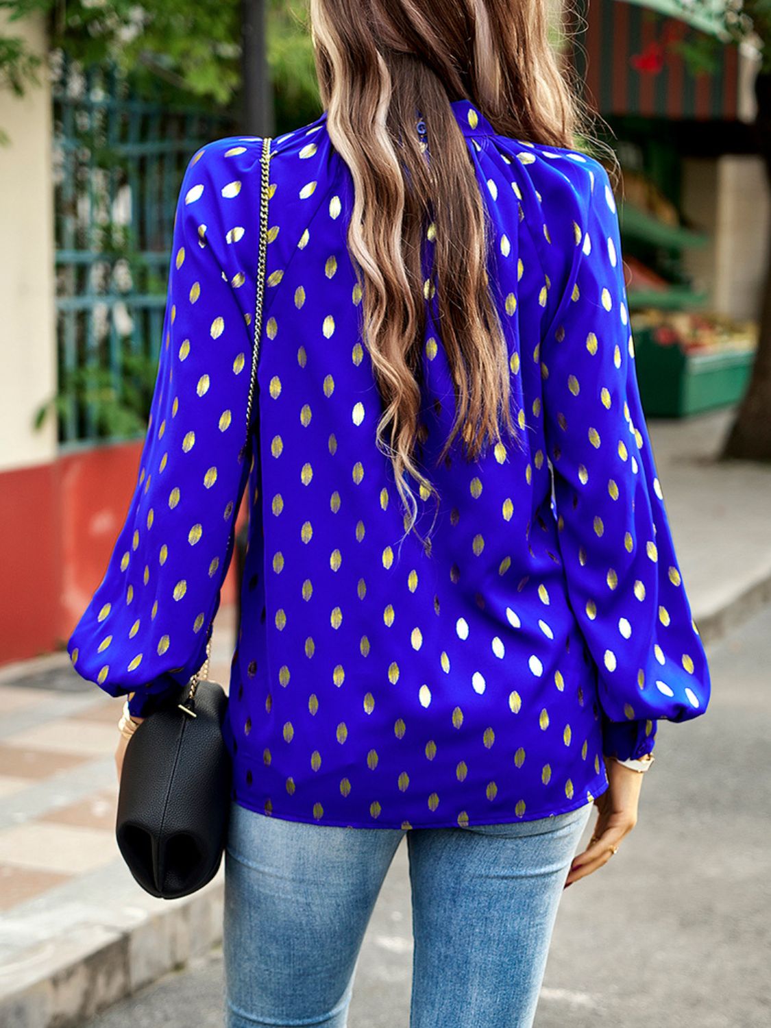 Women’s Mock Neck Cutout Lantern Sleeve Blouse