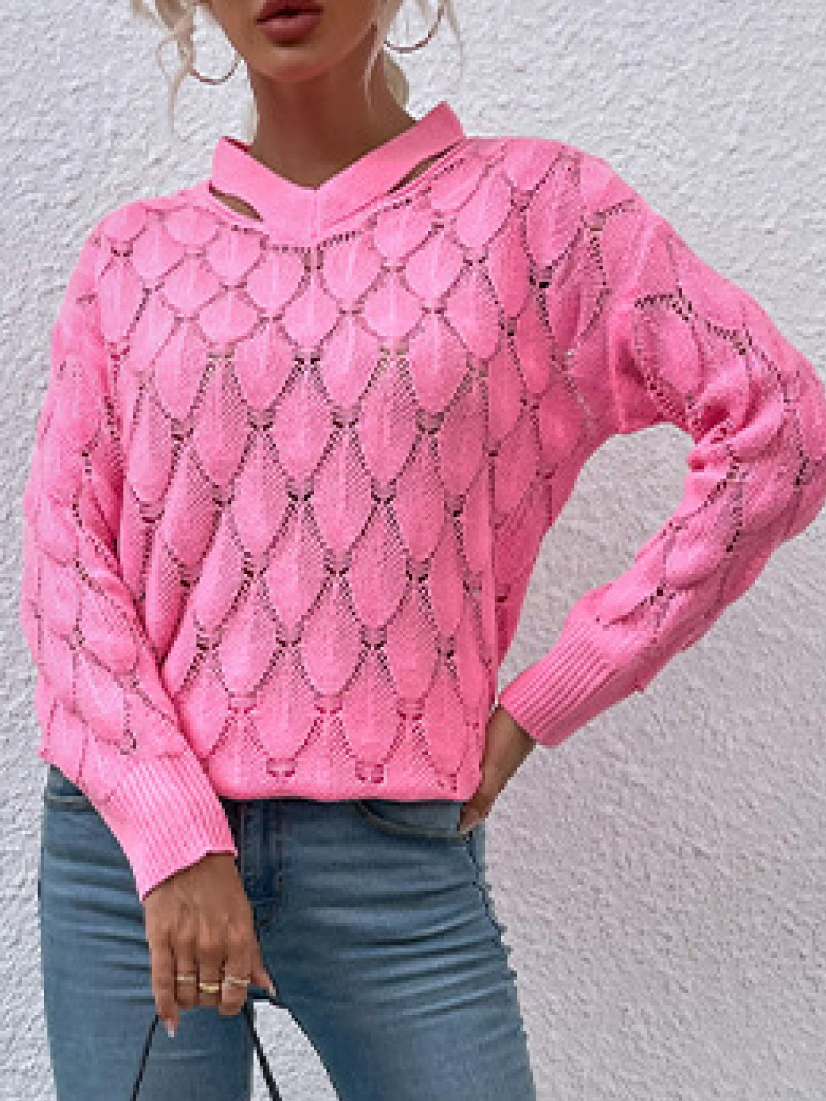 Women's V-Neck Cutout Shoulder Sweater Size S-XL